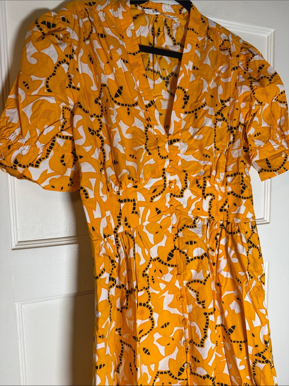 DVF Diane Von Furstenberg Leylani Dress Marigold and White Midi Dress - Picture 2 of 9